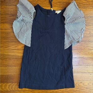 Crew Cuts Navy Blue Striped Sleeve Kids Cold Shoulder Top Size 3